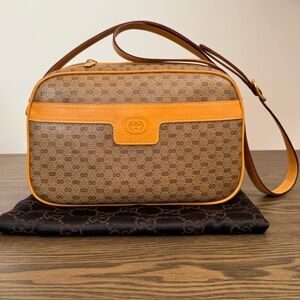 👜Gucci Collectible Micro GG Monogram Messenger Crossbody Bag Tan Leather✨